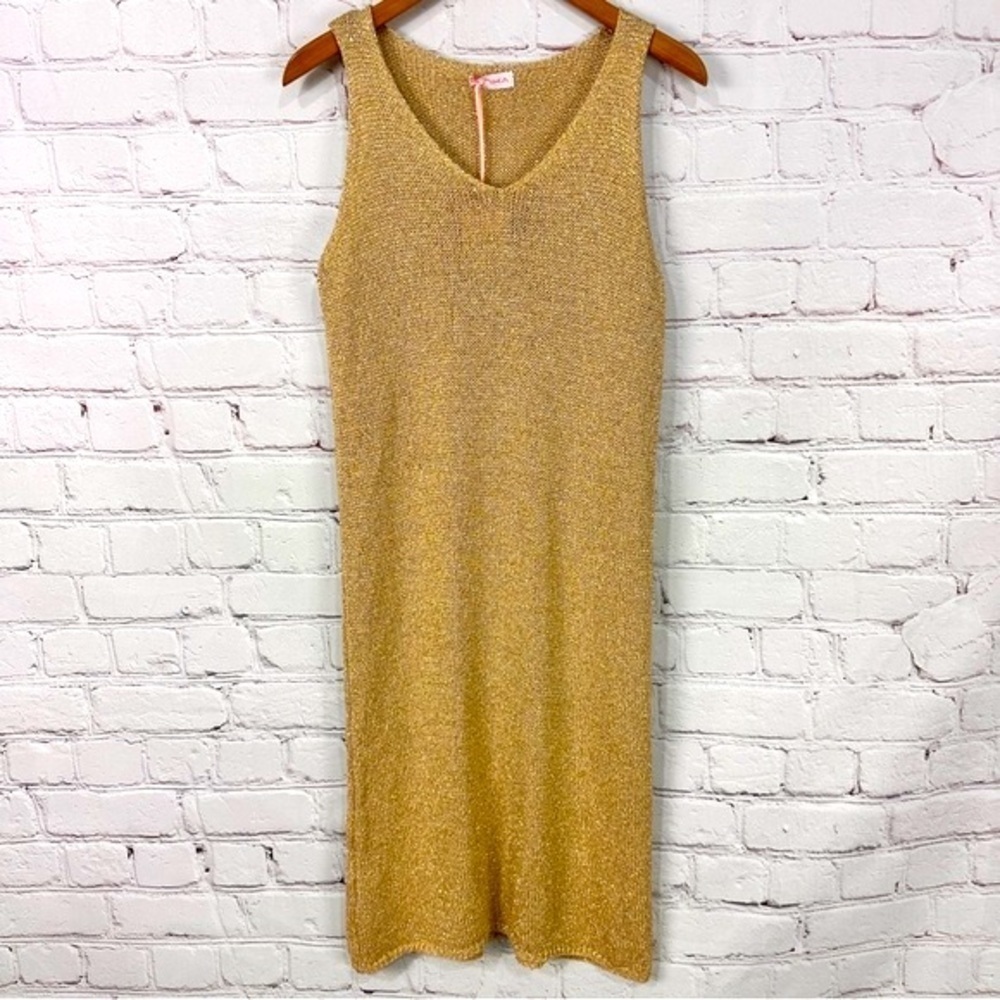 Yunika gold metallic dress swim coverup size small/ medium stretchy Italy vacay